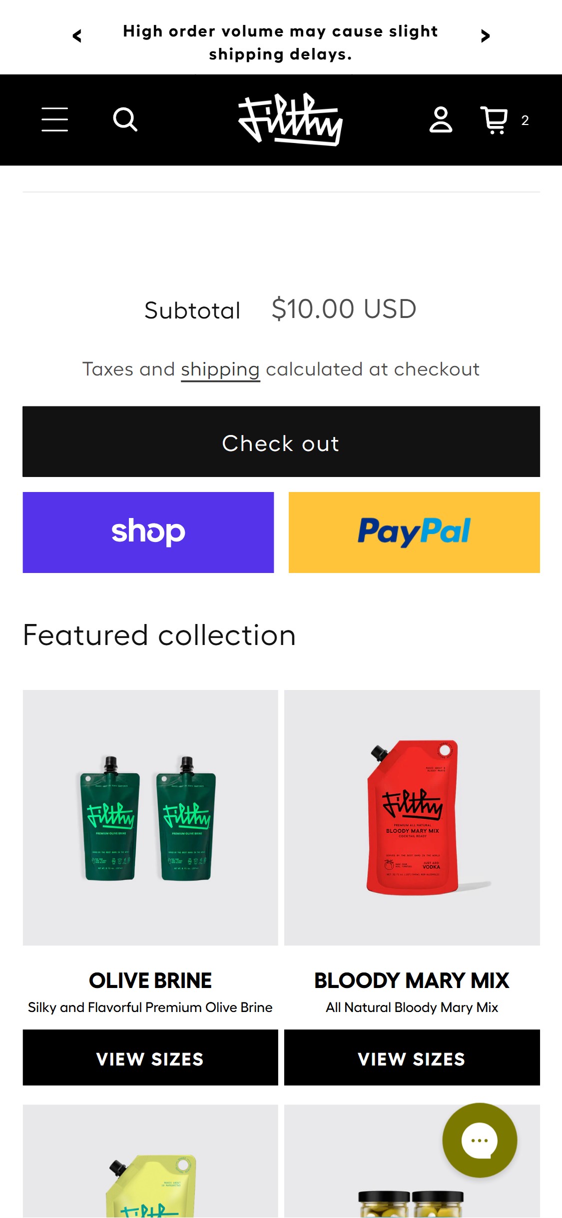Filthy Food Cart Page â€” Free Shipping Bar Missing